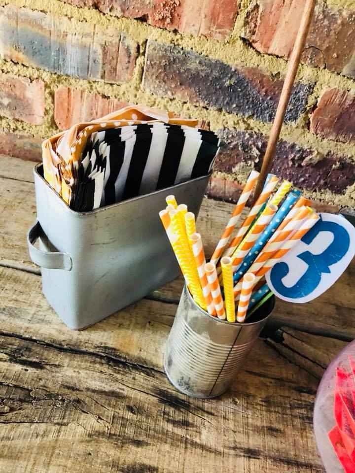Straws and serviettes for a three year old's party.