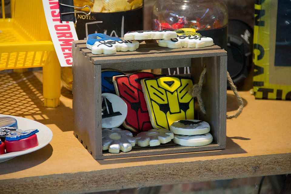 Multicoloured transformers masks for a kid's birthday party.
