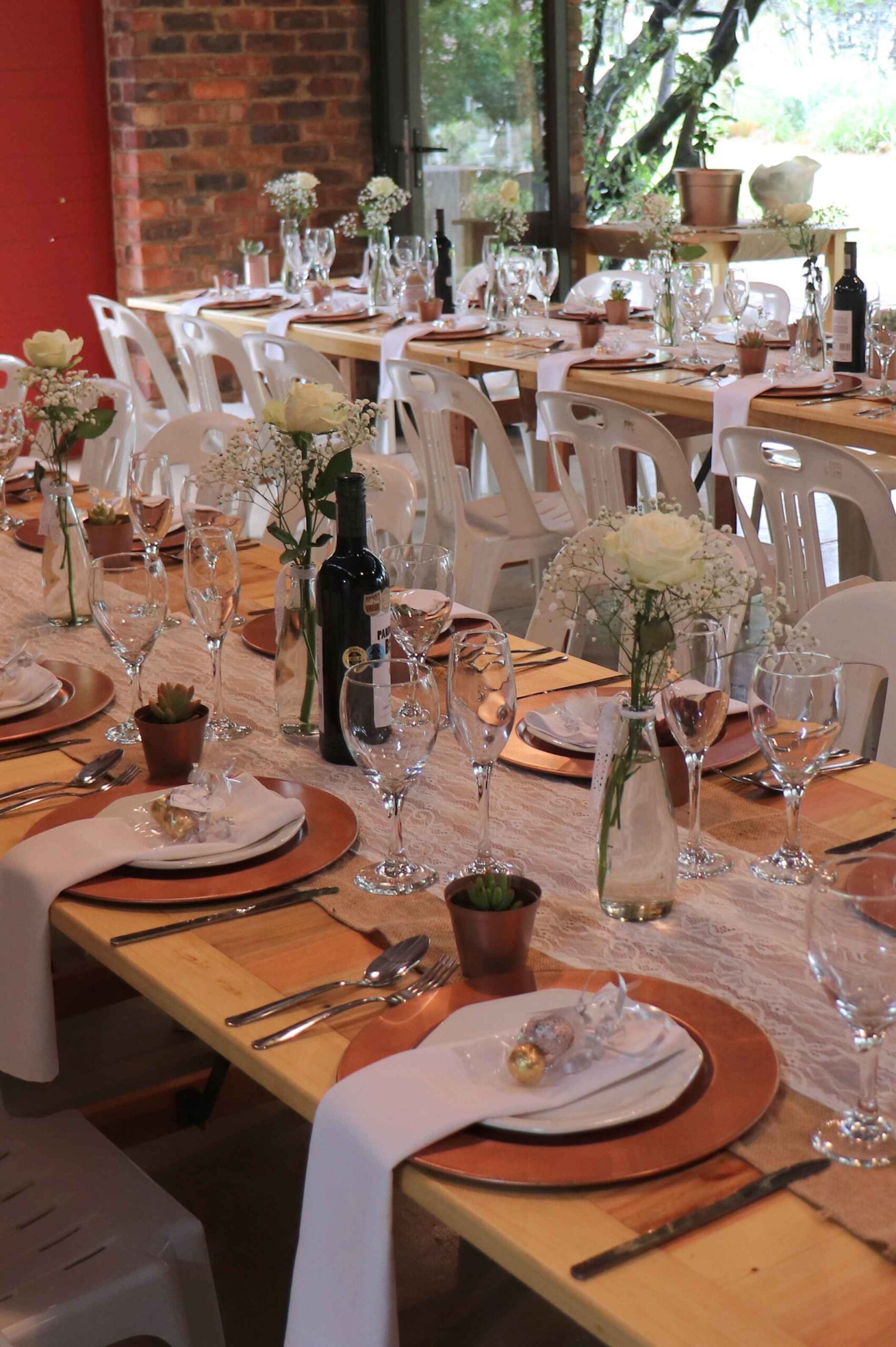 Table settings for a wedding inside The Barn on Boundary Party Venue Johannesburg Northriding.