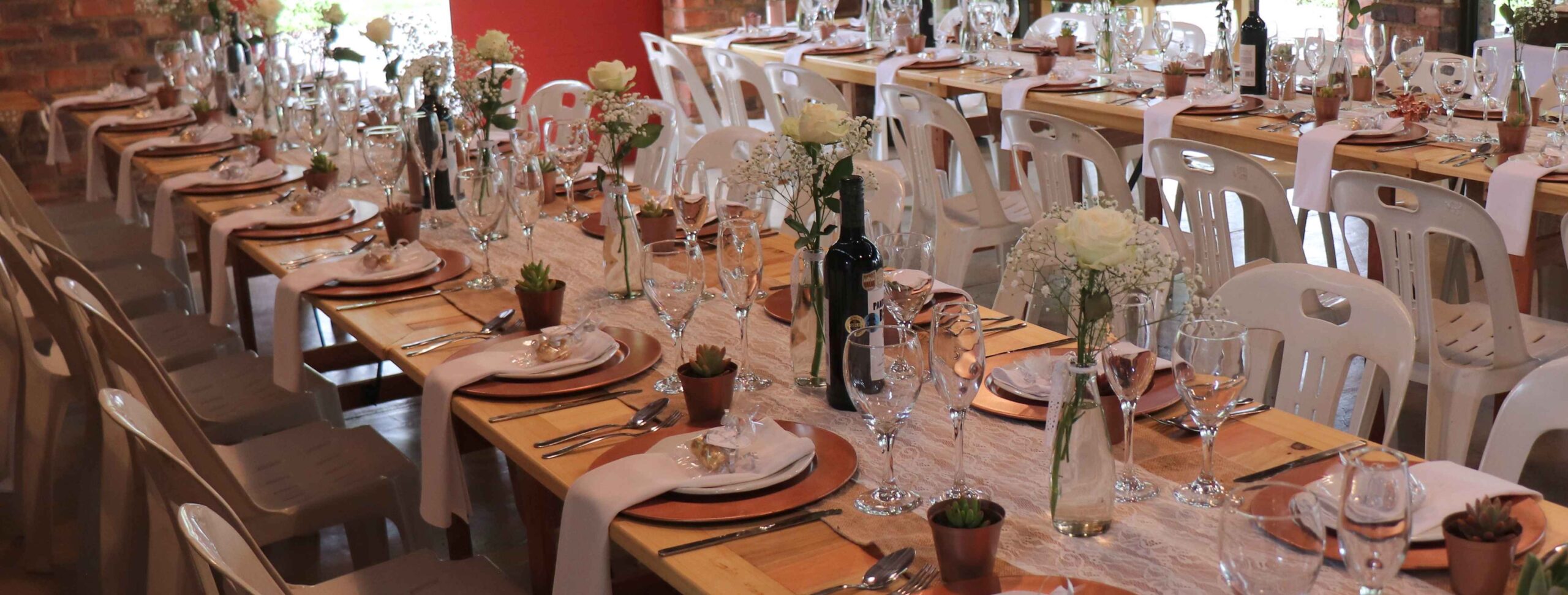 Table settings for a wedding inside The Barn on Boundary Party Venue Johannesburg Northriding.