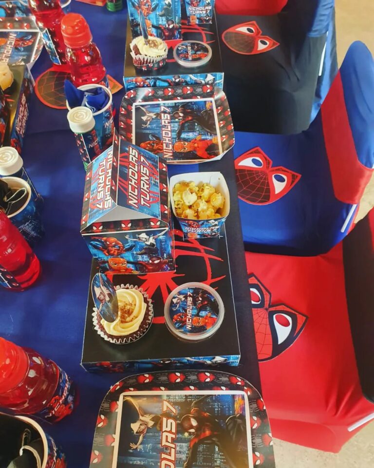 Spider-Man themed party table setup at the Barn on Boundary Party Venue in Johannesburg, Northriding.