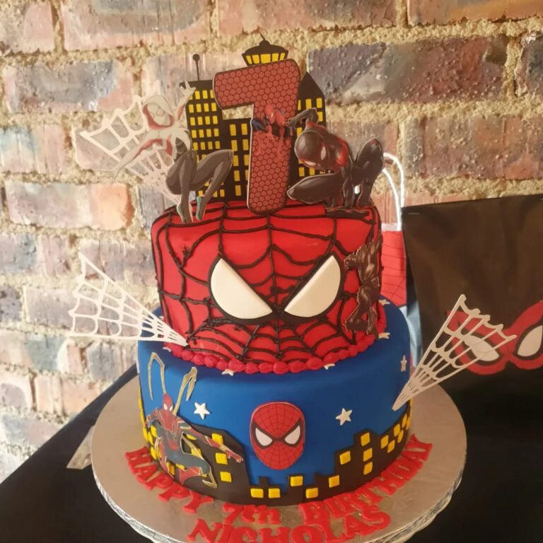A Spider-Man themed birthday cake for Nicholasβ 7th birthday at the Barn on Boundary Party Venue in Johannesburg, Northriding.