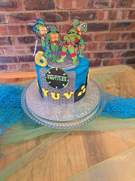 A Teenage Mutant Ninja Turtles themed birthday cake for a 6-year-old named Yuvi at the Barn on Boundary Party Venue in Johannesburg, Northriding.